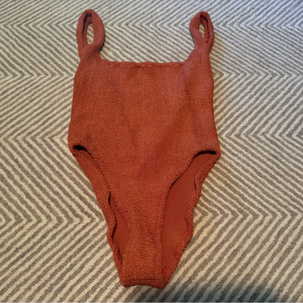 Hunza G one piece swimsuit low back.  One size